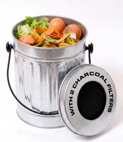 Plexon Countertop Compost Bin Kitchen Indoor, with Lid, Silver 1.5 Gall - color: Silver