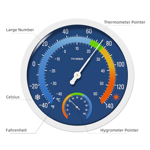 TIMESS 10-Inch Indoor Outdoor Thermometer Hygrometer, Battery-Free, Blue - color: Blue