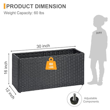 SUNNYPARK Large Rectangular Planter for Outdoor Rattan Block Box 30x12x16'' - size: 30''x12''x16''