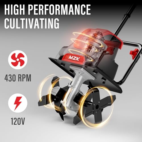 MZK 12-Inch 10.5A Electric Tiller Cultivator,Garden Rototiller 8-Inch Depth - size: 12inch