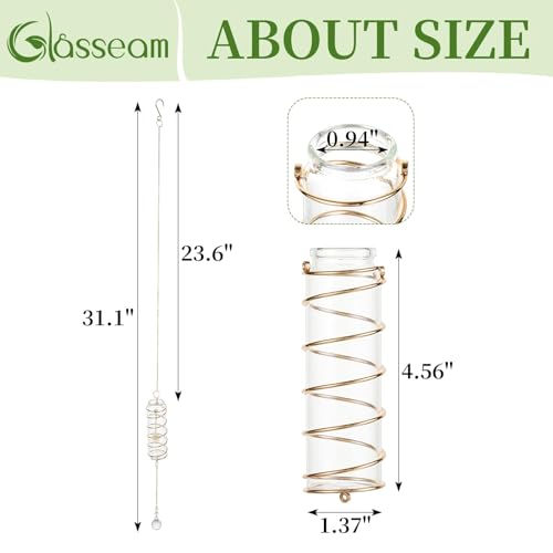 Glasseam 4 Pack Hanging Plant Propagation Stations with Crystal Suncatchers