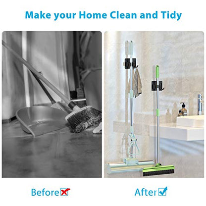 homeasy Broom Holder Wall Mount 4Pcs, Self Adhesive Mop Broom Hanger Black - color: Black