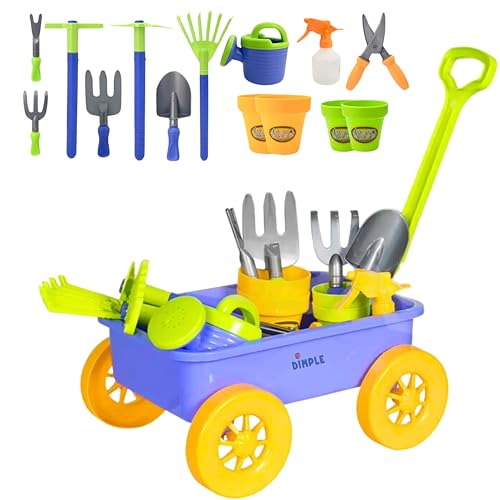 Dimple Garden Wagon & Tools Toy Set, Kids Gardening Set, Sturdy & Durable - color: Blue