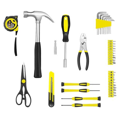 RVOGJP 39-Piece General Household Tool Kit, Basic Small Hand Tool Set with Plastic Toolbox for Home, Garage, Office & College Dorm Use, Yellow - color: Yellow
