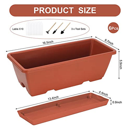 HOXHA 6 Pcs Window Box Planter, 17" Rectangular Planter Box, Brick Red - size: 6 Pack / 17inch