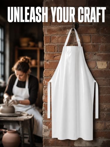 Molaxhome TPU Waterproof Apron Oil-resistant Chef Apron for Unisex Kitchen - color: White