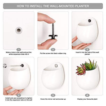 Mkono Wall Planter Ceramic Hanging Pot with Artificial Fake Plants, 3 Pack