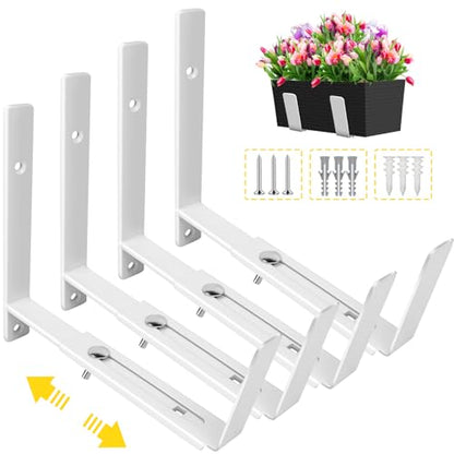 LukLoy Adjustable Window Box Brackets, 4 Pack Planter Box Brackets, White - size: 4 pack-white