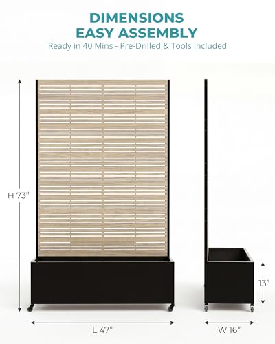 73" Metal Privacy Planter Box with Trellis on Wheels, Matte Teak - color: Matte Teak Color