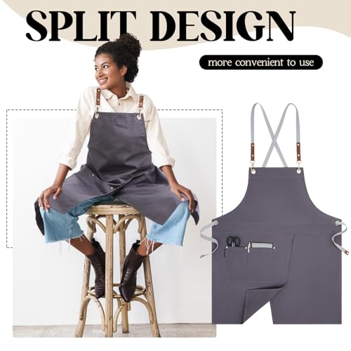 Crossback Pottery Apron Split Leg, Adjustable Straps - color: Gray