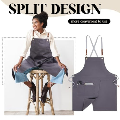 Crossback Pottery Apron Split Leg, Adjustable Straps - color: Gray