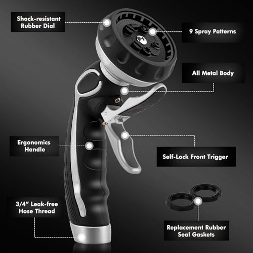 RESTMO Hose Nozzle with Easy Self-Lock Trigger, Heavy Duty Water Sprayer - color: Silver
