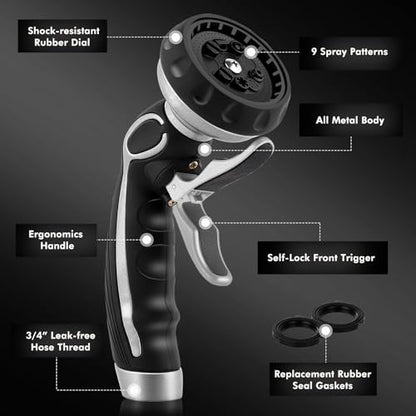 RESTMO Hose Nozzle with Easy Self-Lock Trigger, Heavy Duty Water Sprayer - color: Silver