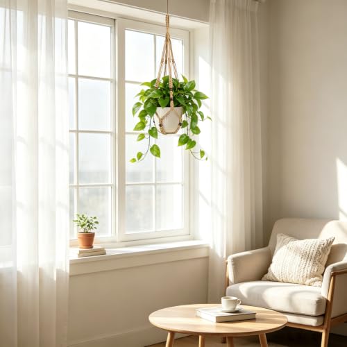 Mkono Macrame Plant Hanger Indoor, 29 Inch Hanging Planter Holder Brown - color: Brown