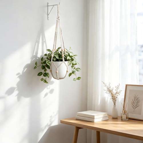 Mkono Macrame Plant Hanger Indoor, 29 Inch Hanging Planter Holder Ivory - color: Ivory