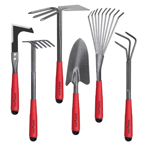 FLORA GUARD 6-Piece Garden Tool Set, Heavy Duty Steel Hand Tools - style: RED