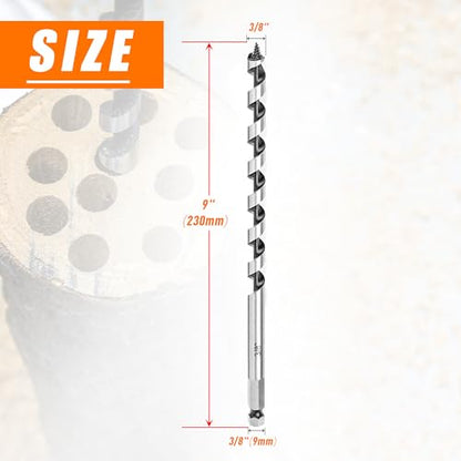 3/8 Inch x 9 Inch Auger Drill Bit for Wood,3/8 Inch Hex Shank - size: 3/8" x 9"