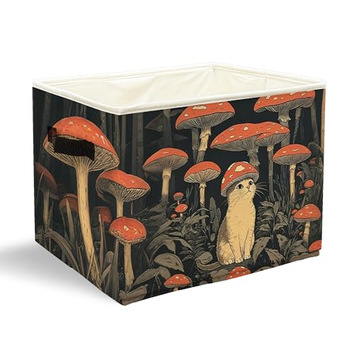 Cat Storage Basket Bin, Cat Lover Gifts - color: Mushroom cat