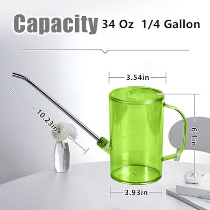 Plastic Watering Can - Small with Long Spout - 1/4 Gallon - 32 Oz - Green - color: Green