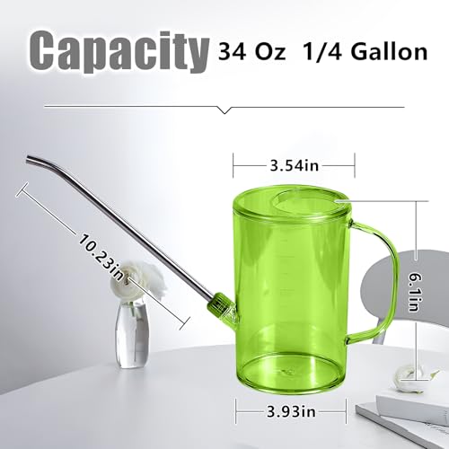 Plastic Watering Can - Small with Long Spout - 1/4 Gallon - 32 Oz - Green - color: Green