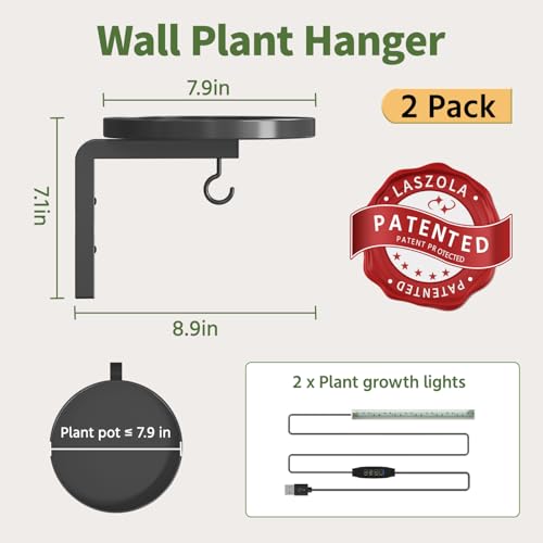 LASZOLA Plant Hanger Holder Shelf Wall Indoor with Lights, 2 Pcs Black - color: Black, size: 2
