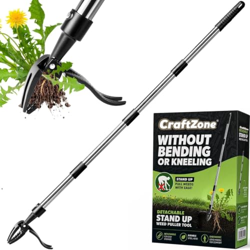Stand Up Weed Puller Tool with Long Handle and 4-Claw Steel Head