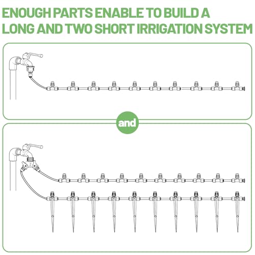 Riboud 165FT Drip Irrigation Kit, Quick-Connect Garden Watering System with 30 Adjustable Misting Nozzles for Garden Greenhouse, Hanging Plants, Raised Beds - size: 165FT