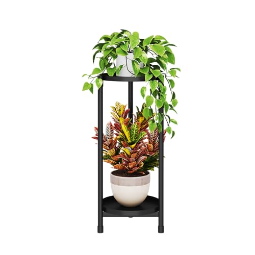 2 Tier Black Plant Stand Indoor Outdoor,30 Inch Tall Metal Flower - color: 2 Tier Upright Plant Stand, size: 2 Tier
