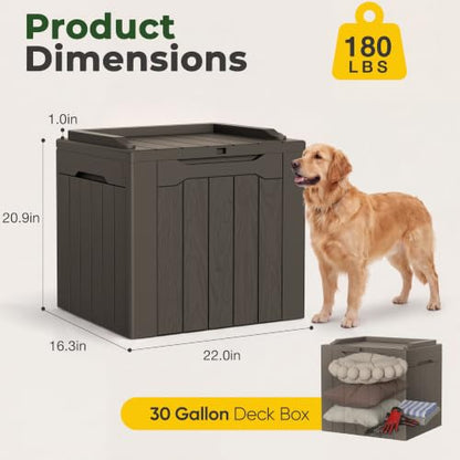 Flamaker 2 Pack Deck Box 31 Gallon Waterproof Resin Storage Box with Lid - color: Deep Brown, size: 31 Gallon-2 Pack