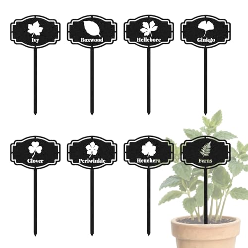 CUTHOLLOW 8PCS Metal Plant Markers Stakes Leafy Plants for Outdoor Indoor, 3.5"x7" Waterproof Cute Garden Plant Labels Signs Tags for Farmhouse Greenhouse Decor - Funny Gardening Gifts - style: Leafy Plants