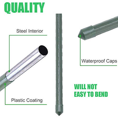 Mininfa Steel Plant Stakes 4.75 Feet, Plastic Coated Metal Garden Stakes Supports Climbing for Tomatoes, Trees, Beans, 25 Pack - size: 4.75 Feet 25 Pack