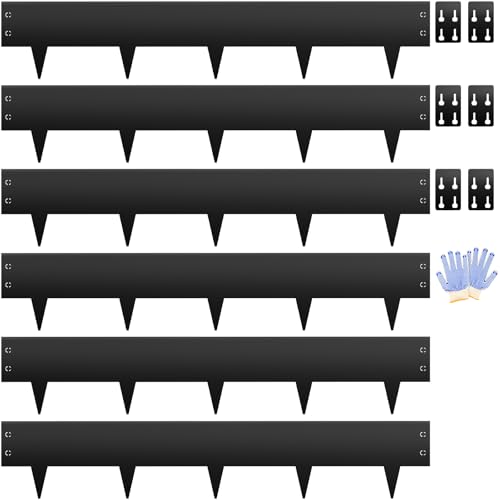 Steel Landscape Edging 6 Pack, 10 Inch Metal Edging for Landscaping - color: Black-Flat Top, size: Pack of 6 ( 40 x 10 Inch )