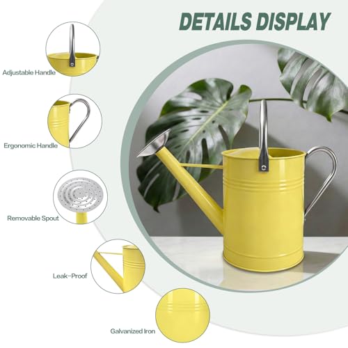 Metal Watering Can for Outdoor Plants, 1.7 Gallon Yellow Garden Watering Can for Flower, Houseplants, Galvanized Finish - color: Yellow-new