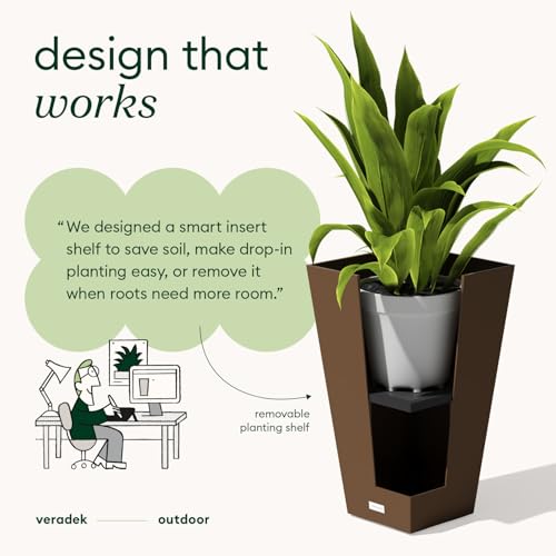 Veradek Pure Series Taper Planter & Drip Tray - Tapered Planter with Shelf - color: Espresso, size: 26 inch - 2 pack with saucers