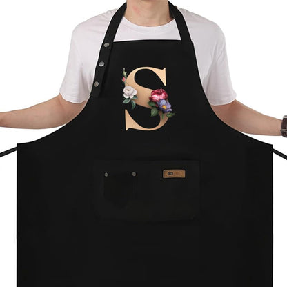Apron for Women with Pockets, Initail Gardening Apron with Adjustable Straps, Large Pockets & Cross Back Design - color: Bk-s