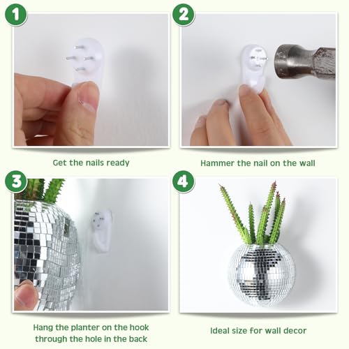 Maxcheck 2 Pcs Disco Ball Planter 4.7 Inch Mirror Disco Ball Wall, Silver