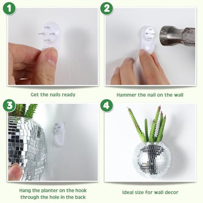 Maxcheck 2 Pcs Disco Ball Planter 4.7 Inch Mirror Disco Ball Wall, Silver