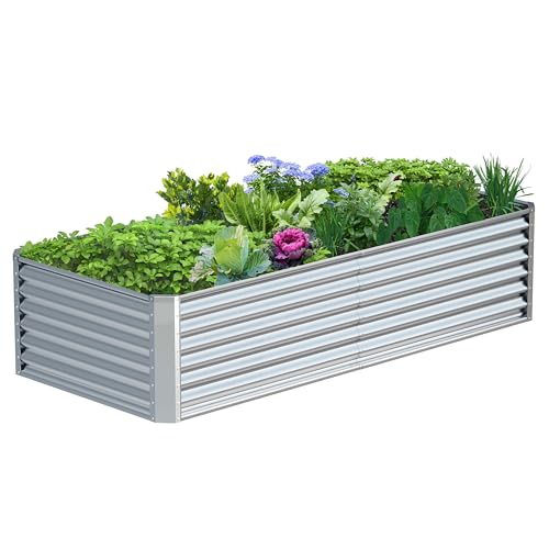 8x2x2FT Galvanized Raised Garden Bed,Galvanized Planter Boxes Outdoor, Large Metal Raised Garden Beds for Vegetables-Silver - color: Silver, size: 8x2x2