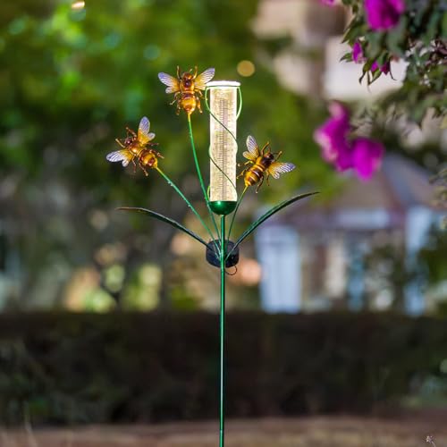 Solar Rain Gauge with 7-Inch Plastic Tube, Bee Decor - color: Yellow Bee