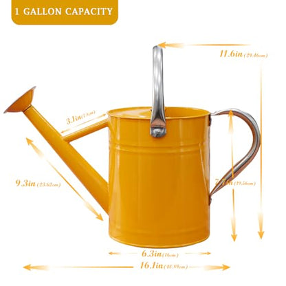 Metal Watering Can, 1 Gallon for Outdoor Garden Plants,Yellow - color: Yellow