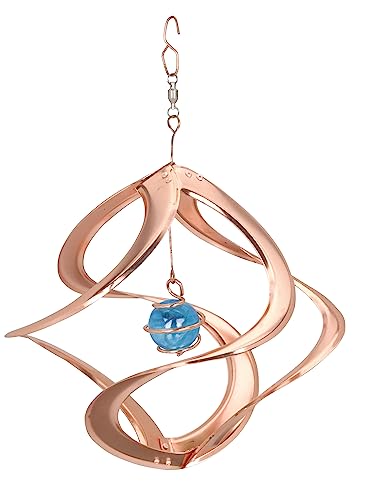 Red Carpet Studios The Original Cosmix Helix Wind Spinner Indoor/Outdoor Hanging Art, 11" Tall, Copper with Blue Planet - color: Blue Planet