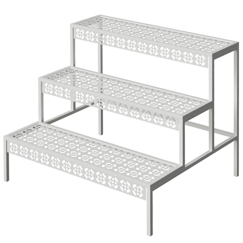aboxoo 3-Tier Rectangular Metal Plant Stand, Ladder Flower Pot Rack - color: White, size: 27.5"L x 23.6"W x 23.6"H