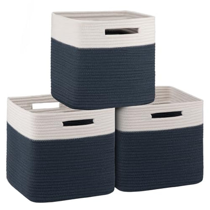 OIAHOMY Storage Cubes 11 Inch Storage Bins 3-Pack Square Baskets Blue - color: White & Blue