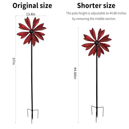 Red Leaf 360° Metal Wind Spinners Outdoor, 57" H - color: Red Leaf