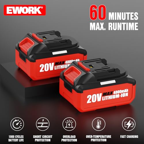 EWORK 20V 700CFM Cordless Leaf Blower with 2×4.0Ah Batteries and Charger
