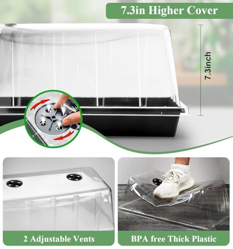 2-Pack 1020 Seed Starter Trays with Heat Mat and Clip-On Grow Light - size: 2p 1020Trays+7.3''Domes+Heat Mats+Lights