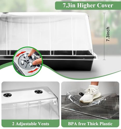 2-Pack 1020 Seed Starter Trays with Heat Mat and Clip-On Grow Light - size: 2p 1020Trays+7.3''Domes+Heat Mats+Lights