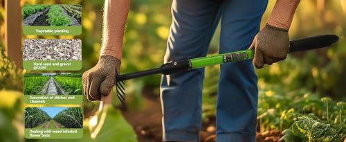 Telescopic Garden Rake, 27-40" Adjustable Hand Rake with 5 Metal Tines