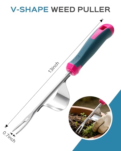 2026 Upgraded Weed Puller Tool, Leverage Base & V-Shaped Forks, Hand Weeder