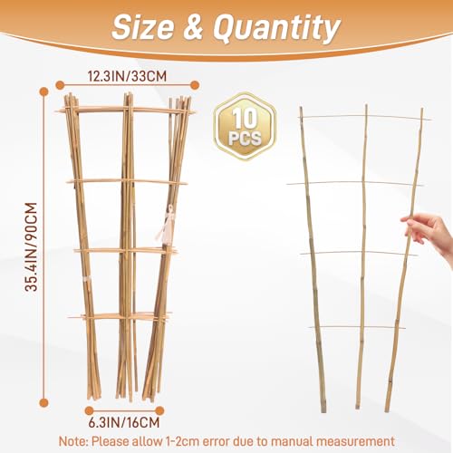 10 Pack 3ft Bamboo Trellis for Climbing Plants, Fan-Shaped Garden Support - size: 3 FT